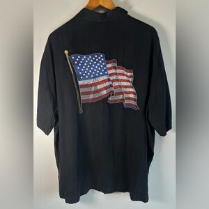 Tori Richard Mens Button Down Shirt XXL USA Flag Palm Tree Embroidered Silk EUC